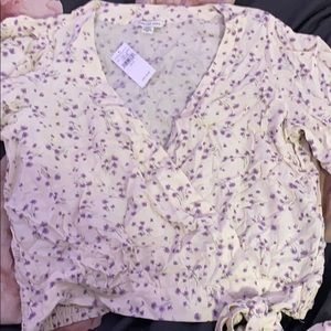 Cream blouse w/ little purple flowers